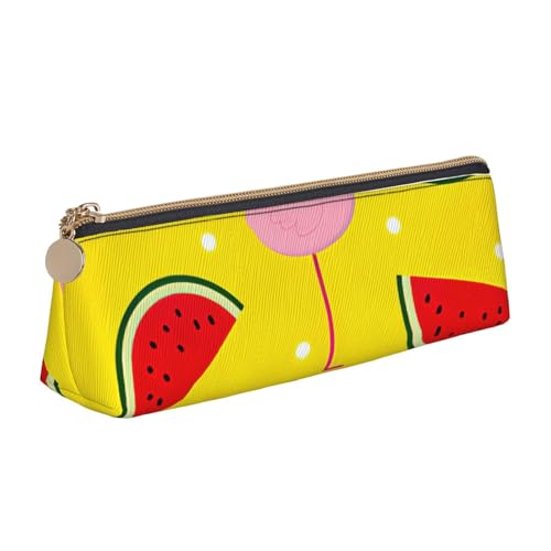 KLJnmbb Elegantes Federmäppchen mit rosa Flamingo- und Wassermelonen-Druck, großes Fassungsvermögen, dreieckige Tasche mit Reißverschluss für Schreibwerkzeuge von KLJnmbb