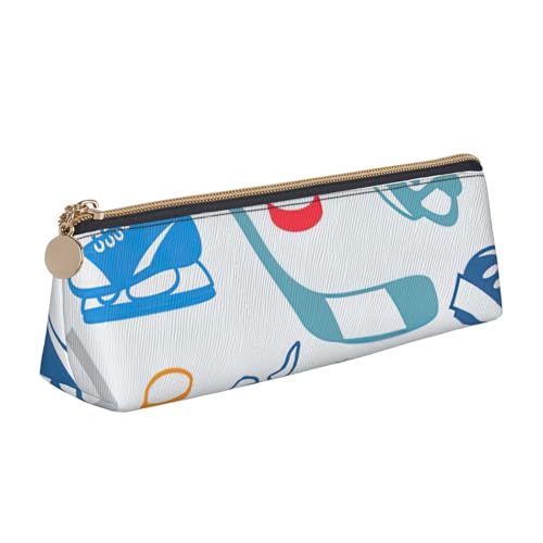 KLJnmbb Hockey Elements Kreativer gemusterter Druck, elegantes Federmäppchen, großes Fassungsvermögen, dreieckige Tasche mit Reißverschluss für Schreibwerkzeuge von KLJnmbb