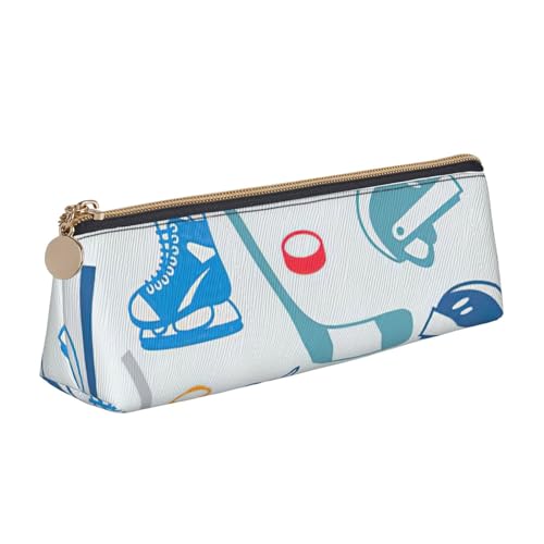 KLJnmbb Hockey Elements Kreativer gemusterter Druck, elegantes Federmäppchen, großes Fassungsvermögen, dreieckige Tasche mit Reißverschluss für Schreibwerkzeuge von KLJnmbb