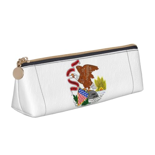 KLJnmbb Illinois Federmäppchen mit Staatsflaggen-Druck, elegantes Federmäppchen, großes Fassungsvermögen, dreieckige Tasche mit Reißverschluss für Schreibwerkzeuge von KLJnmbb