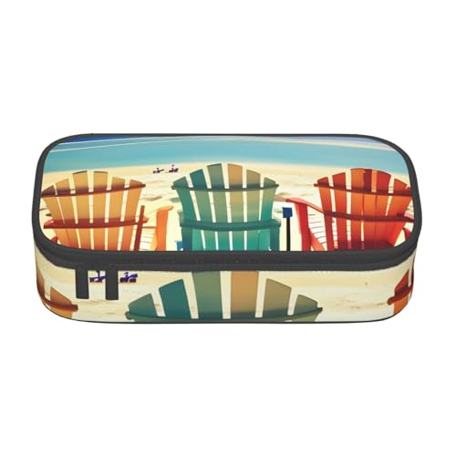 KLJnmbb Reise-Federmäppchen mit Strandszene mit Stühlen, 21,6 x 5,1 x 9,4 cm, funktionale Aufbewahrungstasche für Bürobedarf von KLJnmbb