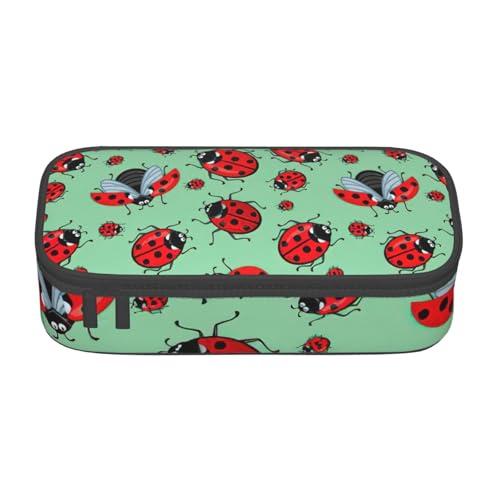 KLJnmbb Reise-Federmäppchen mit rotem Marienkäfer auf blauem Hintergrund, 21,6 x 5,1 x 9,4 cm, funktionale Aufbewahrungstasche für Bürobedarf von KLJnmbb