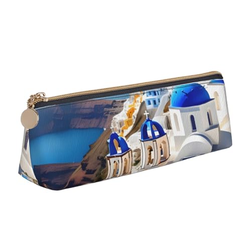 KLJnmbb Santorini Federmäppchen, Motiv: griechische Insel, Meerblick, elegantes Federmäppchen, großes Fassungsvermögen, dreieckige Tasche mit Reißverschluss für Schreibwerkzeuge von KLJnmbb