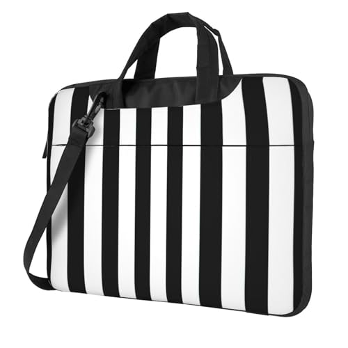 KLJnmbb Schwarze und weiße Tasche mit Streifendruck, praktische Tasche, stilvolle und schützende Laptoptasche, vielseitig, weiche Tasche für Damen und Herren, Schwarz , 14 inch KLJnmbb Schwarze und weiße Tasche mit Streifendruck, praktische Tasche, stilvolle und schützende Laptoptasche, vielseitig, weiche Tasche für Damen und Herren, Schwarz , 14 inch von KLJnmbb