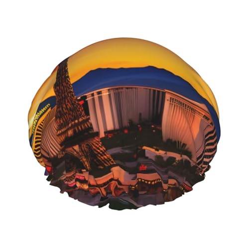 Las Vegas Leichte Duschhaube mit Sonnenuntergangs-Druck, für Damen und Herren, wiederverwendbar, weicher Hut und Badehaarkappe von KLJnmbb