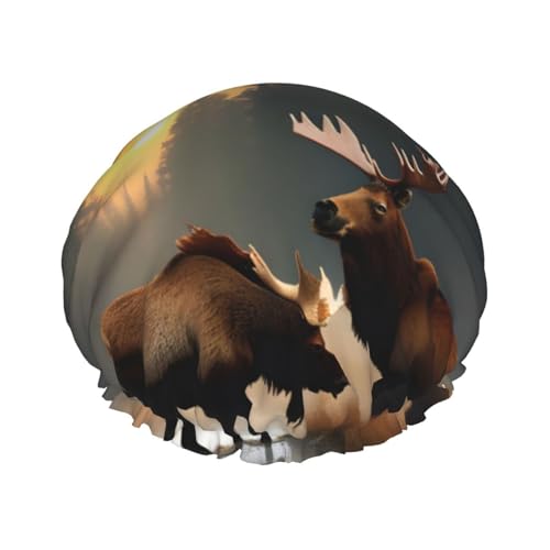 Leichte Duschhaube mit Hirschbär-Elch-Druck, für Damen und Herren, wiederverwendbar, weicher Hut und Badehaarkappe von KLJnmbb