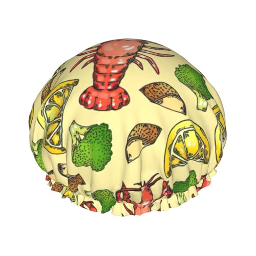 Leichte Duschhaube mit Hummer- und Zitronen-Druck, für Damen und Herren, wiederverwendbarer Hut, weicher Hut und Badehaarkappe von KLJnmbb
