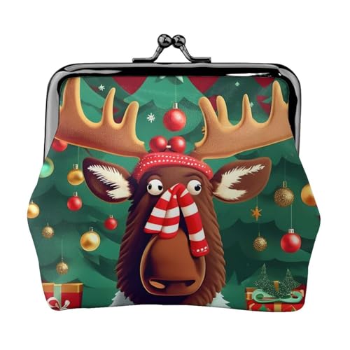 Lustiger Weihnachts-Elch-Aufdruck, exquisiter Kussschloss, Geldbörse, kompakt, vielseitig, für Damen, Münzgeldbörse, kleine Reißverschlusstasche von KLJnmbb
