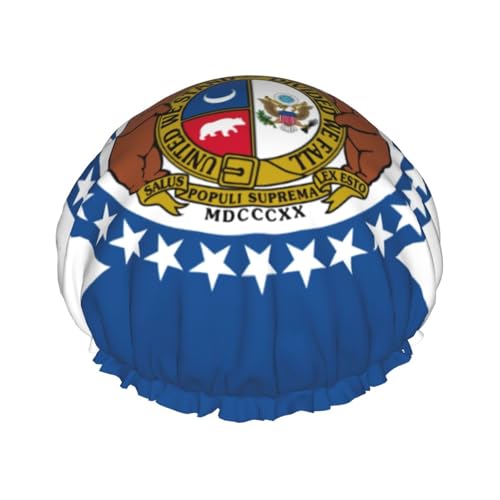 Missouri State Flag Print Leichte Duschhaube für Damen und Herren Wiederverwendbarer Hut Weiche Mütze und Badehaarkappe von KLJnmbb