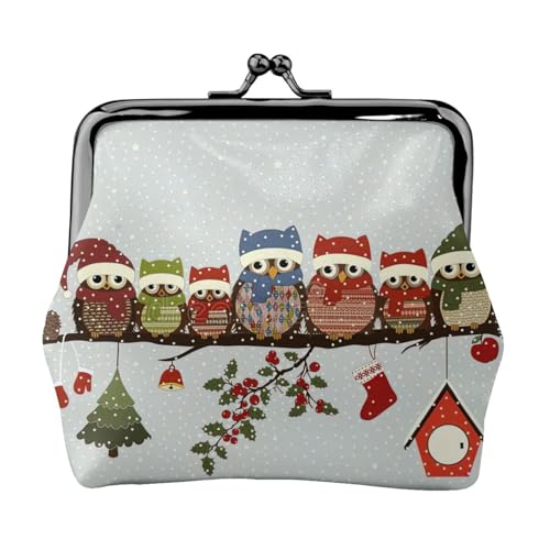 Niedliche Weihnachts-Eulen auf Ast, exquisiter Kuss-Lock-Geldbörse, kompakt, vielseitig, Münzgeldbörse für Damen, kleine Reißverschlusstasche von KLJnmbb