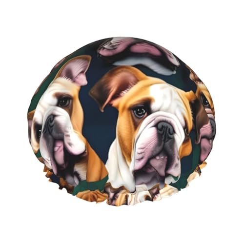 Niedliche englische Bulldogge Druck, leichte Duschhaube für Damen und Herren, wiederverwendbarer Hut, weicher Hut und Badehaarkappe von KLJnmbb