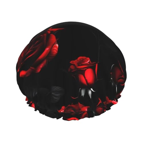 Rote und schwarze Rosen, leichte Duschhaube für Damen und Herren, wiederverwendbar, weicher Hut und Badehaarkappe von KLJnmbb