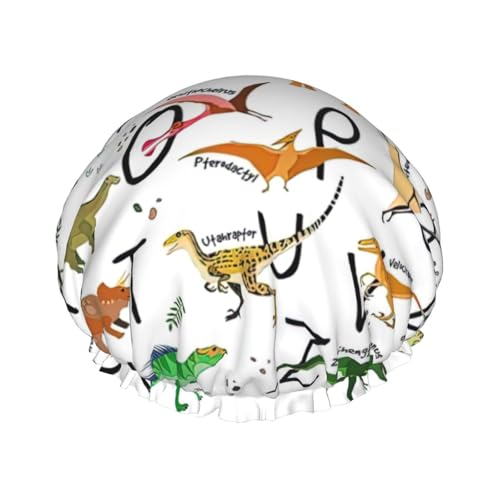 Stilvolle Lernalphabete mit Dinosaurier-Druck, leichte Duschhaube für Damen und Herren, wiederverwendbarer Hut, weicher Hut und Badehaarkappe von KLJnmbb