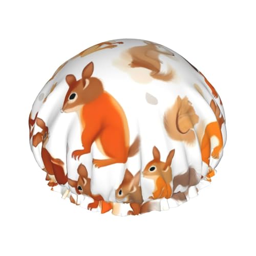 Süße Eichhörnchen-Druck, leichte Duschhaube für Damen und Herren, wiederverwendbarer Hut, weicher Hut und Badehaarkappe von KLJnmbb