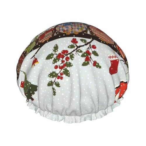 Süße Weihnachts-Eulen auf Ast, leichte Duschhaube für Damen und Herren, wiederverwendbar, weicher Hut und Badehaarkappe Süße Weihnachts-Eulen auf Ast, leichte Duschhaube für Damen und Herren, wiederverwendbar, weicher Hut und Badehaarkappe von KLJnmbb