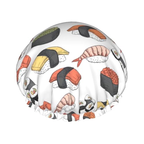 Sushi-Druck, leichte Duschhaube für Damen und Herren, wiederverwendbar, weicher Hut und Badehaarkappe von KLJnmbb