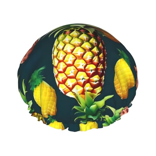 Tropische Früchte, Ananas-Druck, leichte Duschhaube für Damen und Herren, wiederverwendbar, weicher Hut und Badehaarkappe von KLJnmbb