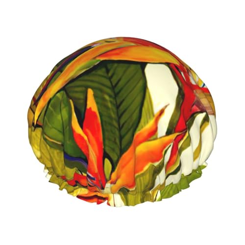 Tropischer Paradiesvogel-Druck, leichte Duschhaube für Damen und Herren, wiederverwendbar, weicher Hut und Badehaarkappe von KLJnmbb