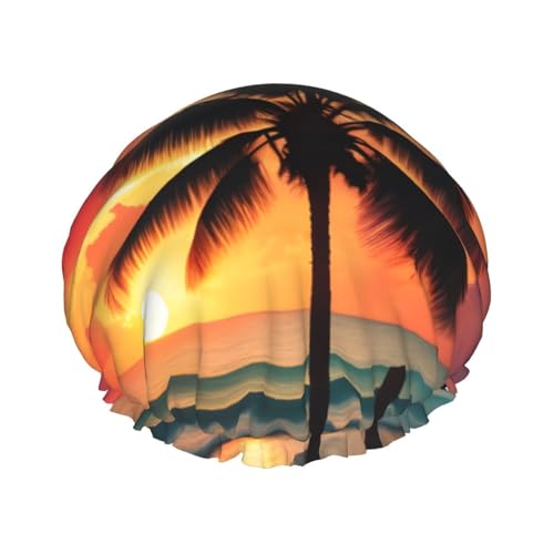 Tropischer Strand Palme Druck leichte Duschhaube für Damen und Herren Wiederverwendbare Mütze Weiche Mütze und Badehaarkappe Tropischer Strand Palme Druck leichte Duschhaube für Damen und Herren Wiederverwendbare Mütze Weiche Mütze und Badehaarkappe von KLJnmbb