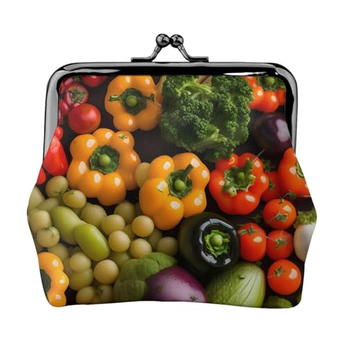 Verschiedene frische Gemüse Früchte Druck Exquisite Kiss Lock Geldbörse Kompakt Vielseitig Damen Münzbörse Kleine Reißverschlusstasche von KLJnmbb