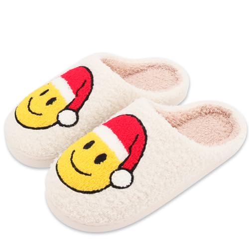 KLKIT Hausschuhe Damen Winter Herren Baumwolle lächelndem Gesicht Pantoffeln Warme Plüsch Hausschuhe Unisex Weiche Bequeme rutschfeste Cozy Slippers von KLKIT