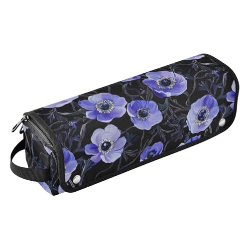 2-in-1-Haar-Werkzeug-Organizer mit herausnehmbarer, hitzebeständiger Matte, tragbare Reise-Tragetasche für heiße Werkzeuge, Lockenstab und Glätteisen, Haarvolumizer, Kunst-Anemone, Schwarz / Lila von KLL