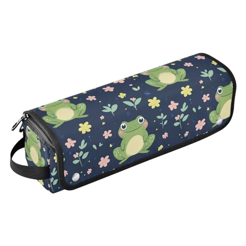 2-in-1-Haar-Werkzeug-Organizer mit hitzebeständigem Pad, Aufbewahrungstasche für Glätteisen, Lockenstab, Haartrockner, Cartoon, niedlicher Frosch und Blumen, marineblau, Reisekoffer für Damen von KLL