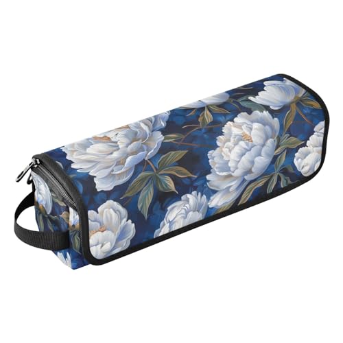 2-in-1-Haar-Werkzeug-Organizer mit hitzebeständigem Pad, Aufbewahrungstasche für Glätteisen, heiße Werkzeuge und Haarpflegezubehör, weiße Pfingstrosen auf dunkelblauem Hintergrund, Reisezubehör 2-in-1-Haar-Werkzeug-Organizer mit hitzebeständigem Pad, Aufbewahrungstasche für Glätteisen, heiße Werkzeuge und Haarpflegezubehör, weiße Pfingstrosen auf dunkelblauem Hintergrund, Reisezubehör von KLL