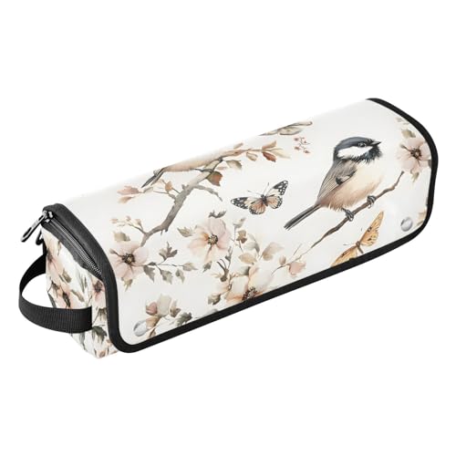 2-in-1 Lockenstab Reiseetui mit hitzebeständigem Pad, große Kapazität, Haar-Werkzeug-Organizer für Glätteisen, Lockenstäbe, ästhetisches Schwarz – Kappenvögel, Frauen von KLL