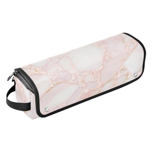 2-in-1 Lockenstab Reiseetui mit hitzebeständigem Pad, wasserdicht, Reise-Organizer für Glätteisen, Lockenstab, Haartrockner, Roségold, luxuriöses Marmor-Textur, Reisezubehör von KLL