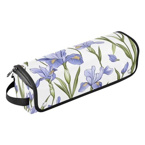 2-in-1 Lockenstab Reiseetui und hitzebeständige Matte, tragbares Haarstyling-Werkzeug, Organizer für Glätteisen, Lockenstäbe, Irisblumen, Reisezubehör von KLL