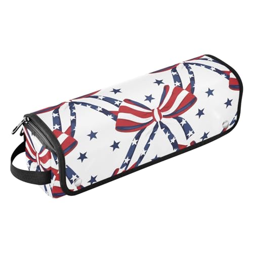 2-in-1 Lockenstab Reiseetui und hitzebeständige Matte mit Reißverschluss-Tragetasche, flacher Lockenstab wasserdichter Organizer für Glätteisen, Glätteisen, Lockenstäbe, Bogenflagge 4. Juli von KLL