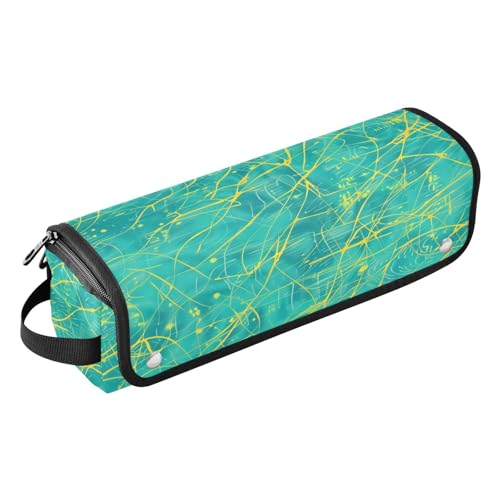 2-in-1 Lockenstab Reisetasche mit abnehmbarer hitzebeständiger Matte, doppellagige Reise-Tragetasche für Lockenstab Glätteisen, flacher Haartrockner, gelbe Linien, türkis, tragbarer Organizer 2-in-1 Lockenstab Reisetasche mit abnehmbarer hitzebeständiger Matte, doppellagige Reise-Tragetasche für Lockenstab Glätteisen, flacher Haartrockner, gelbe Linien, türkis, tragbarer Organizer von KLL
