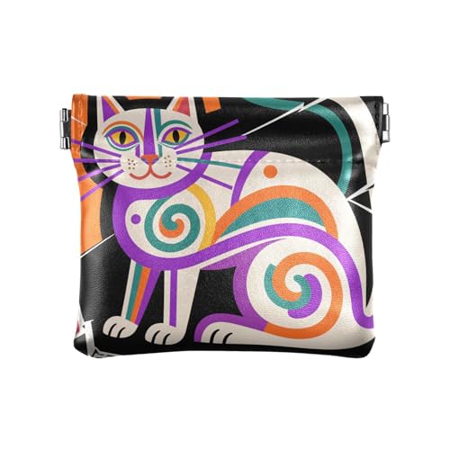 Abstrakte Boho-Katzen-Geldbörse aus PU-Leder, praktischer Schmuck für Damen von KLL