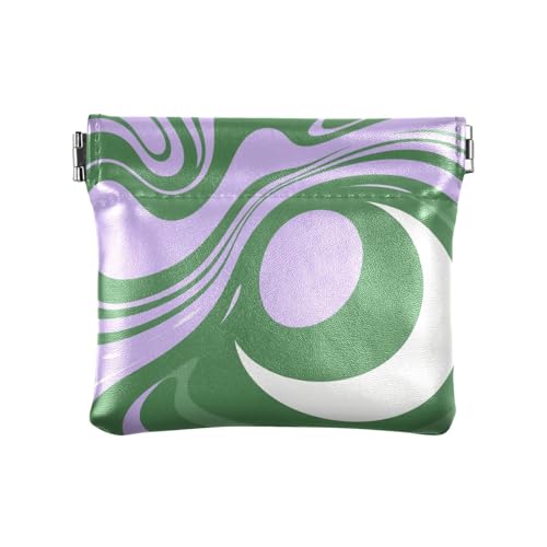 Abstrakte Kunst, grün-violett, Damen-Leder-Münzgeldbörsen, tragbar, Schmuck für Frauen von KLL