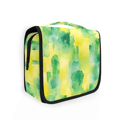 Abstraktes Aquarell-Reise-Set für Herren, Zitronengelb, Hellgrün, mit Haken zum Aufhängen, faltbare Rasiertasche für Herren, Hotel Abstraktes Aquarell-Reise-Set für Herren, Zitronengelb, Hellgrün, mit Haken zum Aufhängen, faltbare Rasiertasche für Herren, Hotel von KLL