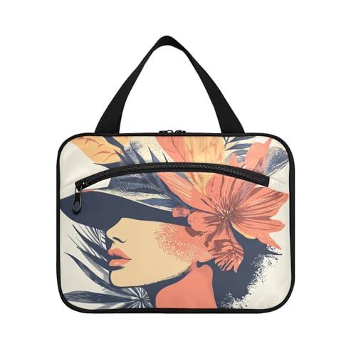 Abstraktes Mädchen mit Blume zum Aufhängen, Kulturbeutel mit Haken, wasserdichte Designer-Medizintaschen für Frauen, Must-Have Kreuzfahrten, Bolso de para Mujer L von KLL
