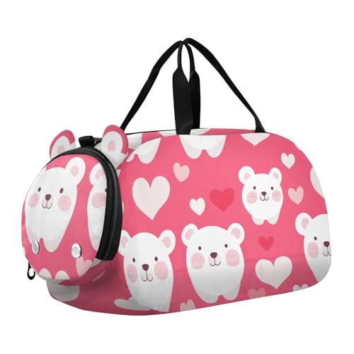 Animal Bear Valentine Pfirsichfarbene Sporttasche mit Schuhfach, großes Fassungsvermögen, Kinder-Reisetasche für Reisen, Sport, Reisetasche, Wochenende von KLL
