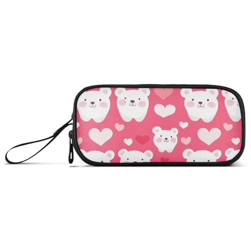 Animal Bear Valentine Pfirsichfarbenes Nylon-Federmäppchen für Kinder, hohe Kapazität, Federmäppchen, Schreibwaren für adrette Schule, Teenager, Mädchen von KLL