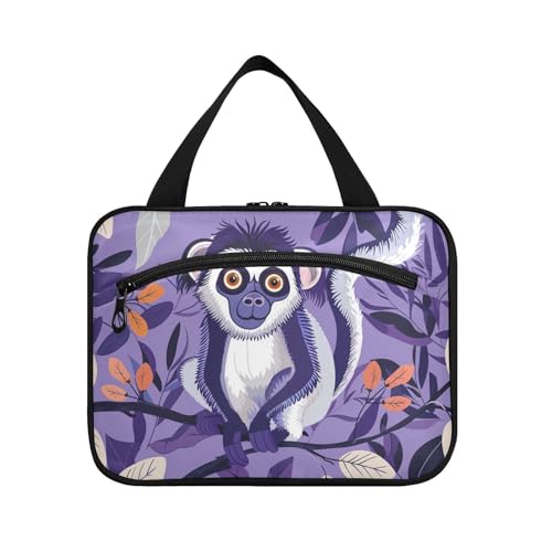 Animal Sifaka Country Rustic Purple Hanging Hanging Travel Toiletry Bag with Hook, Designer Multifunctional Shave Kit for Travel Accessories for Women Cruises Bolso de para Mujer L von KLL