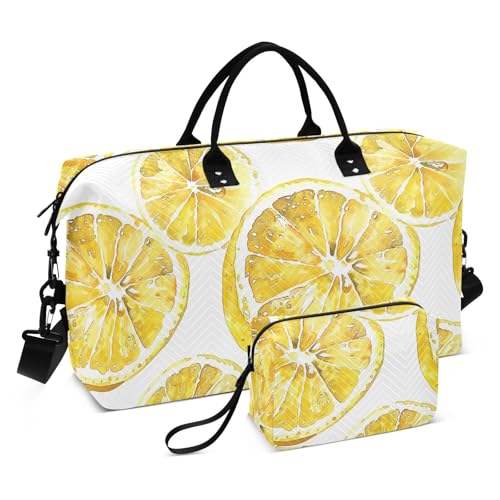 Aquarell-Zitronenscheibe, dekorativer persönlicher Artikel, Reisetasche, Turnbeutel mit Kulturbeutel für Reisen, großes Fassungsvermögen, Maletas para gimnasio von KLL