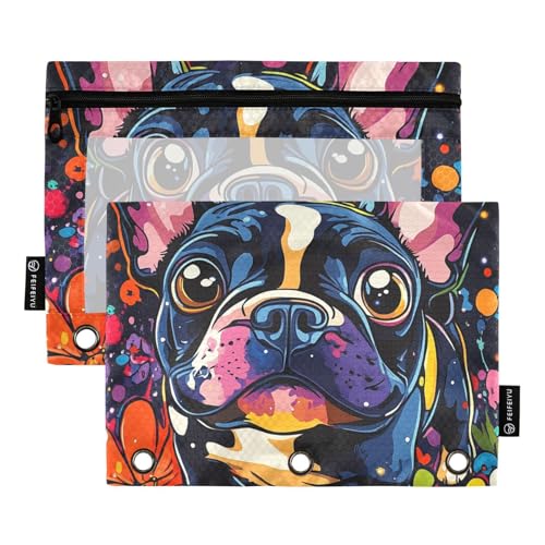Art Französische Bulldogge Bleistifttasche Dokumententasche für Ordner 3 Ringe mit 3 Löchern für Kinder Schreibwaren von KLL