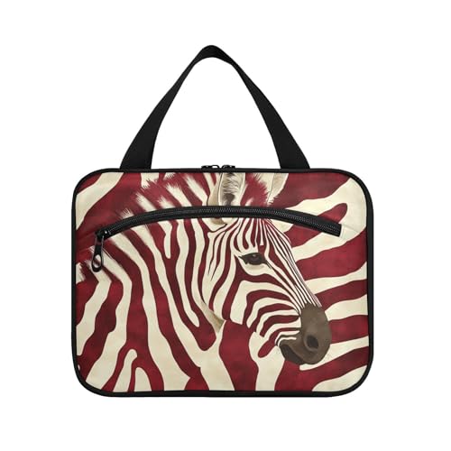 Aufbewahrungstasche zum Aufhängen mit Tierhaut, wasserdicht, mit Haken, waschbar, Make-up-Organizer für Damen, Reisen, Burgunderrot von KLL