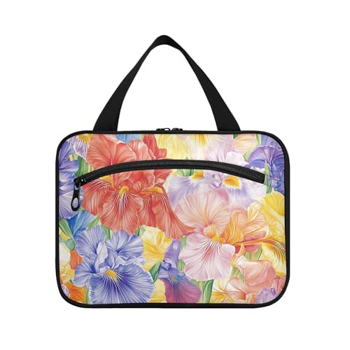 Beauty Kulturbeutel mit Frühlingsblumen, Tennessee Iris zum Aufhängen, große Kulturtasche für Damen, mit Haken, Designer-Medizintasche für Frauen, Reisen, Cartera para maquillaje L von KLL