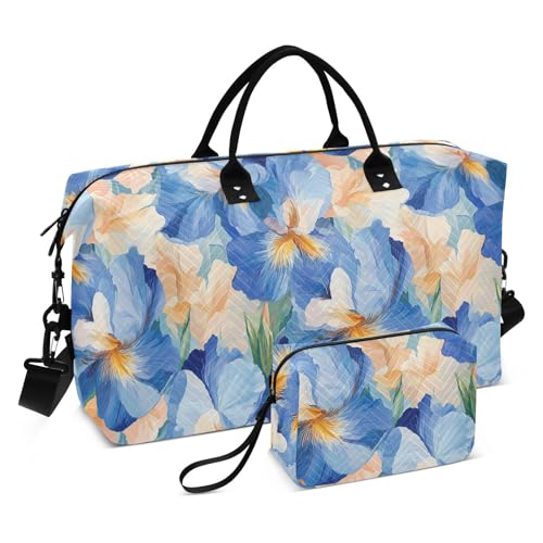 Beauty Spring Iris Blumen Blau Dekorative Gepäck Reisetasche Turnbeutel mit verstellbarem Gurt für Sport Multifunktional Bolsa de para Hombre von KLL