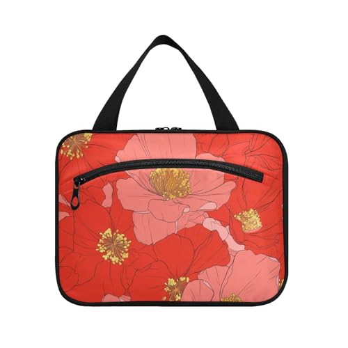 Big Red Bloom Blumen Hängetasche für Frauen Reise mit Haken, Designer-Essentials Tragetasche für Frauen, Reise-WC, Bolso para maquillaje L von KLL