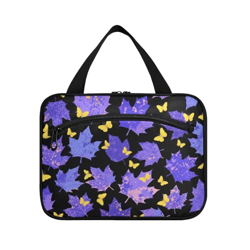 Blau-lila Ahornblatt-gelber Schmetterling zum Aufhängen Make-up Reisetasche mit Haken, Designer-Accessoires, Hautpflege-Tasche für Damen-Badezimmer, Bolsa para guardar maquillaje L von KLL