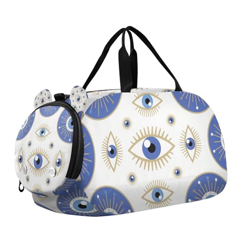 Blaue Boho-Stil Augen Muster Kinder Niedlich Turnbeutel mit Schuhfach Große Kapazität Gymnastik Sporttasche für Schule Praxis Sport Reisen von KLL