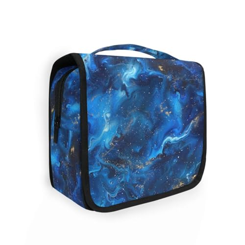 Blaue Marbloiletry Tasche für Herren mit Haken zum Aufhängen, kompakte Rasiertasche für Männer von KLL