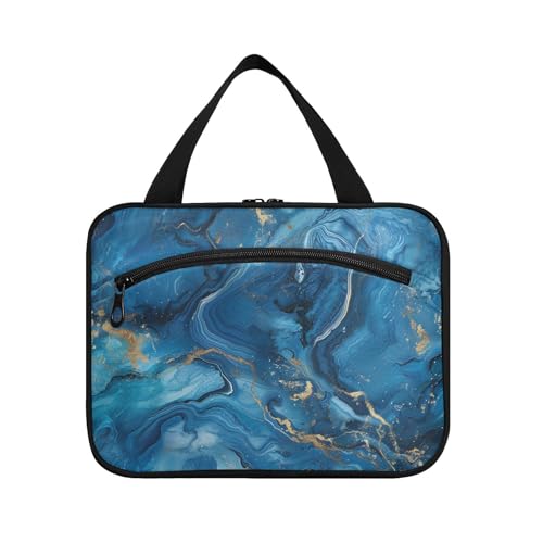 Blaue vergoldete Marmor-Hängetaschen für Damen, mit Haken, Designer-Zubehör, Kulturbeutel für Reisen, Muss Kreuzfahrten, Größe L von KLL